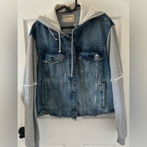 Denim and Gray Hoodie WE THE FREE Jacket SIZE LARGE
